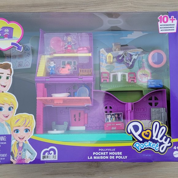 Polly Pocket Doll House, Pollyville Pocket House with 2 Dolls + Accessories, new - Picture 4 of 9